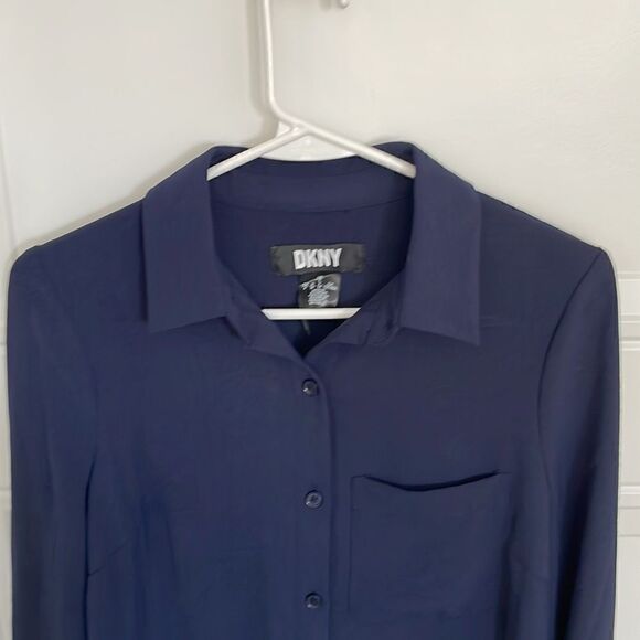New DKNY Navy Button Down Shirt Dress - Picture 2 of 6